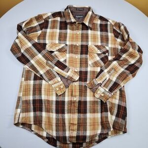 Vintage Hudsons Flannel Button Up Shirt Brown Plaid Size L 100% Acrylic